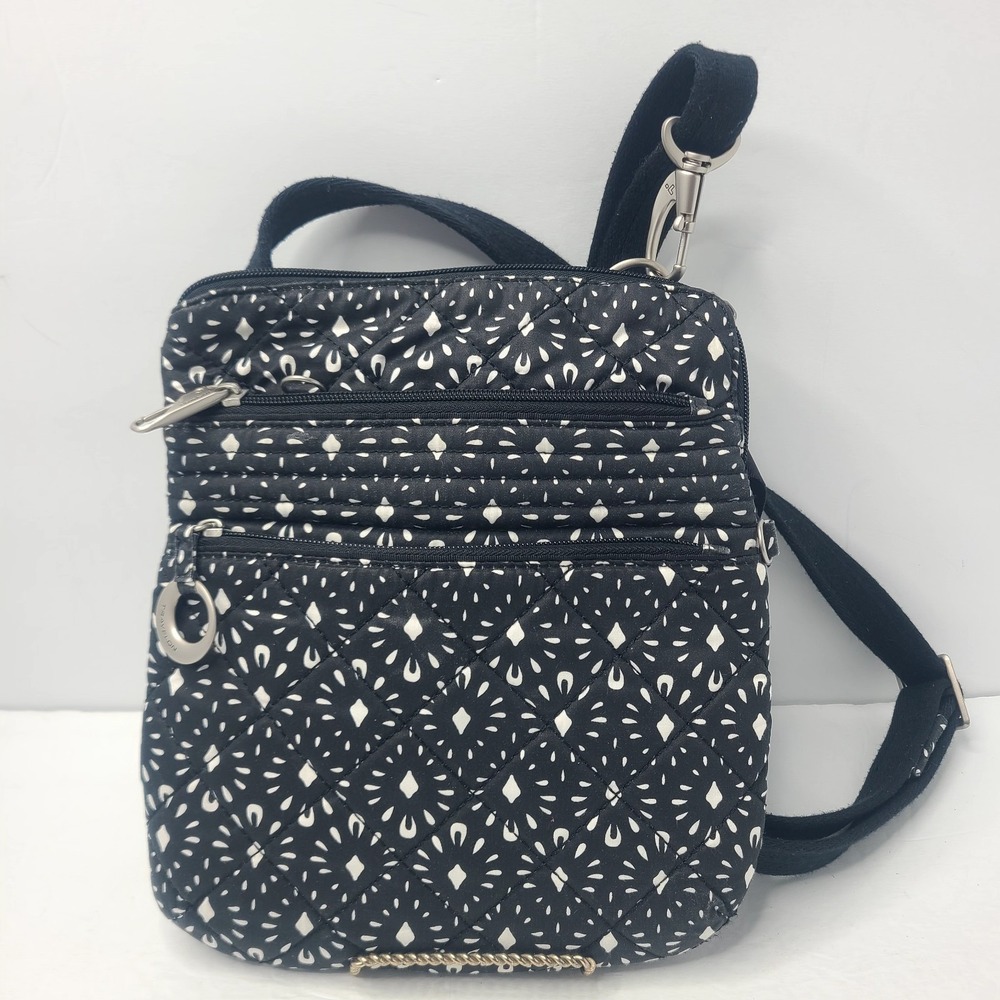 Travelon Anti Theft RFID Black White Floral Crossbody Quilted Purse‎ Travel